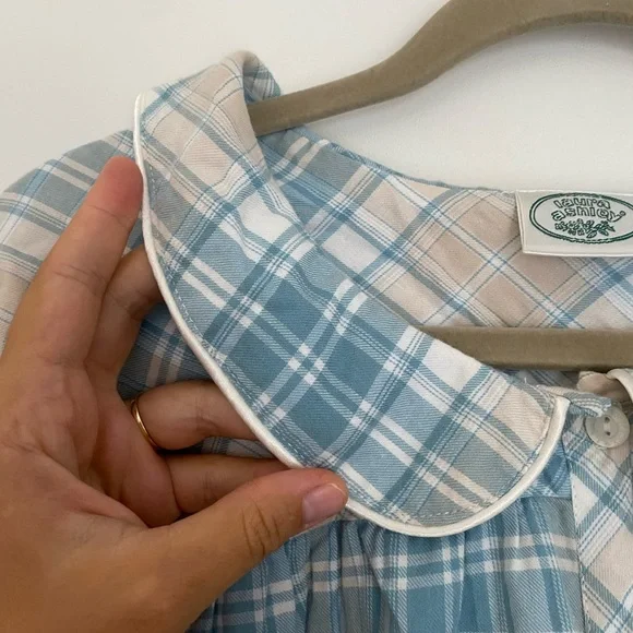 Vintage Laura Ashley Blue and White Checkered Cotton Nightgown - Picture 5 of 6